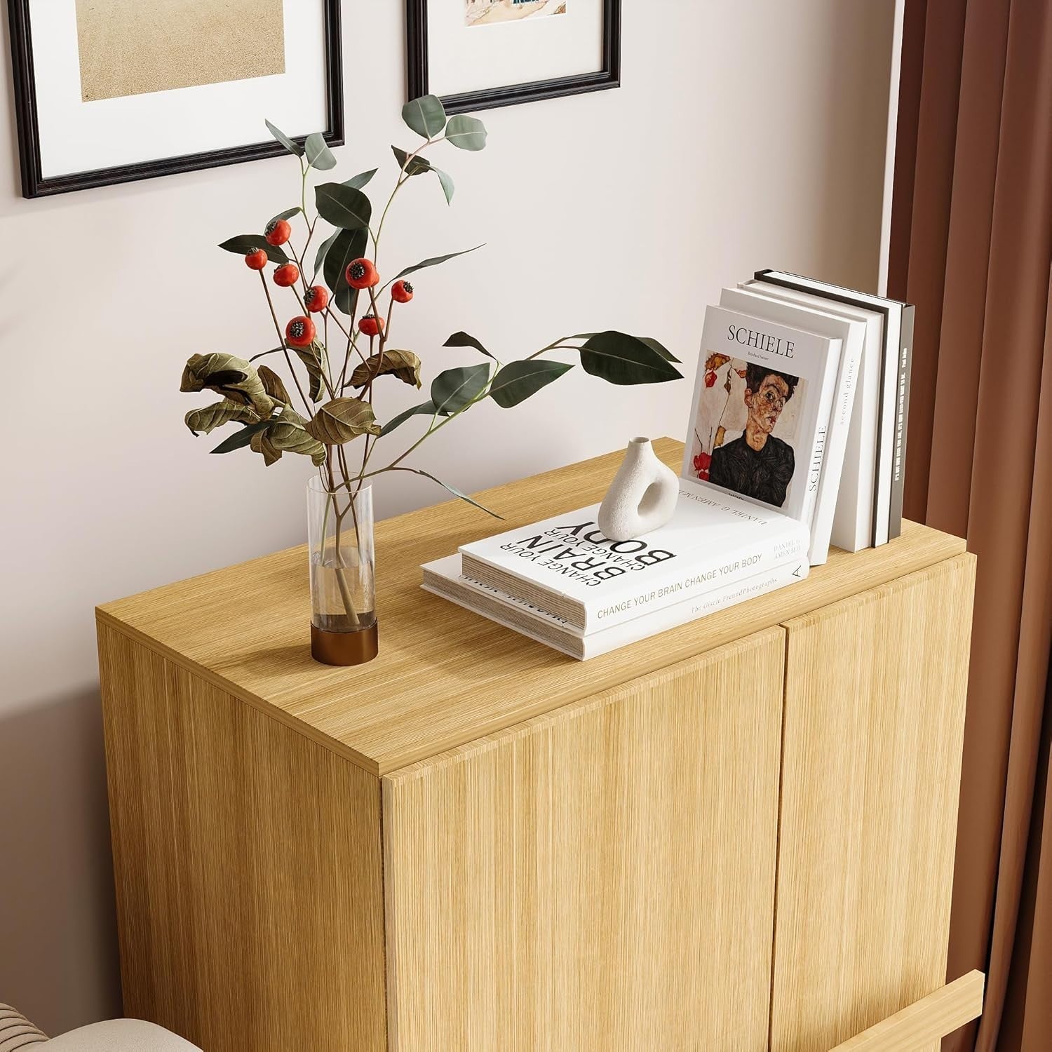 Modern Wooden File Cabinet Storage Cupboard with Doors Drawer Home Office