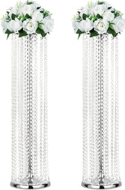 Silver Crystal Wedding Flower Stand Pair 90cm Tall Event Table Centrepiece