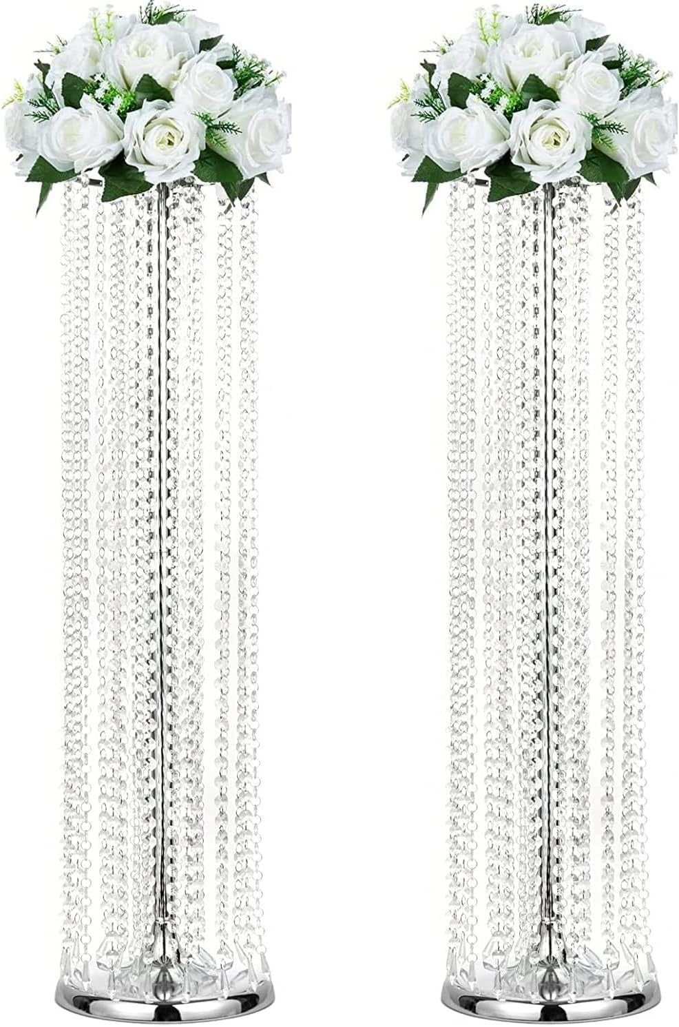 Silver Crystal Wedding Flower Stand Pair 90cm Tall Event Table Centrepiece