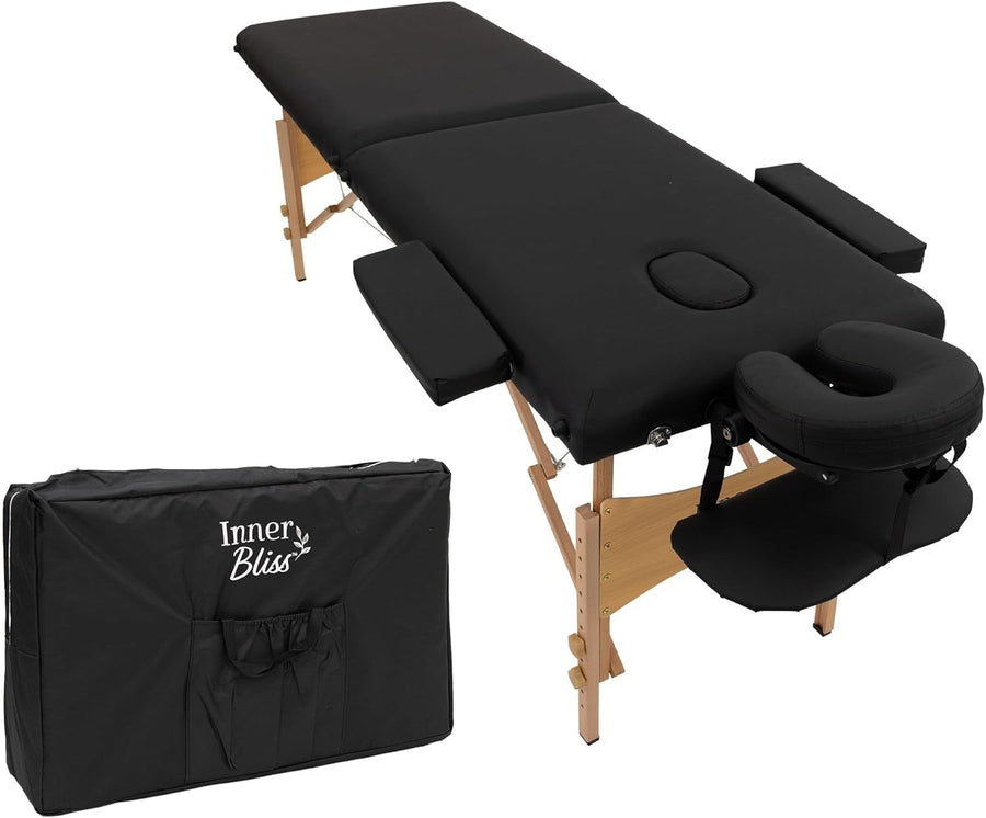 Portable Massage Table 2-Section Wooden Folding Beauty Therapy Couch w/ Cradle