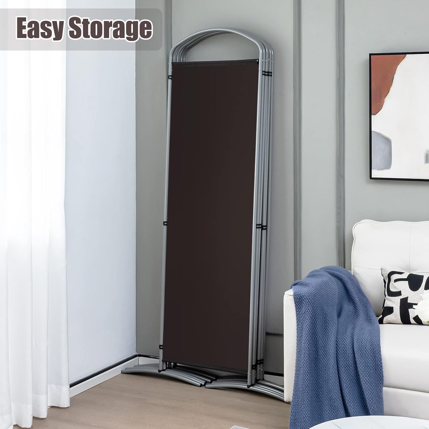 6 Panel Coffee Folding Room Divider Privacy Screen for Bedroom Office 188cm High