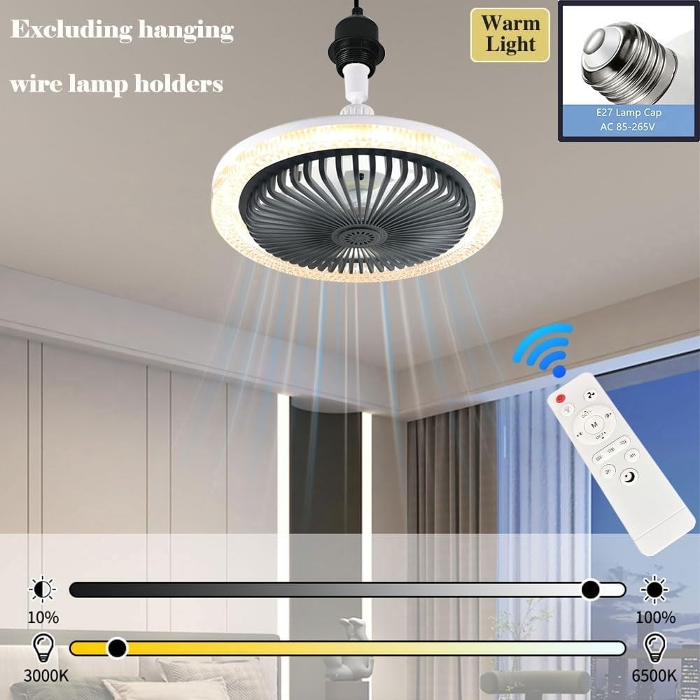 2-in-1 LED Ceiling Fan, 3 Speeds, 3 Color Temps, Dimmable, Remote, Dark Grey