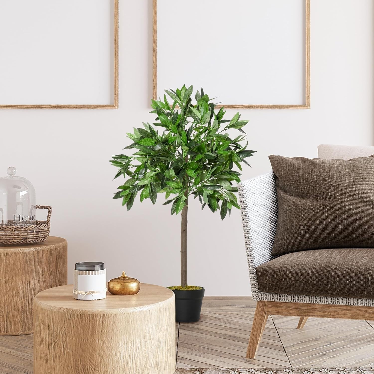 Set of 2 Artificial Bay Laurel Trees 90cm Potted Faux Green Plants Home Decor