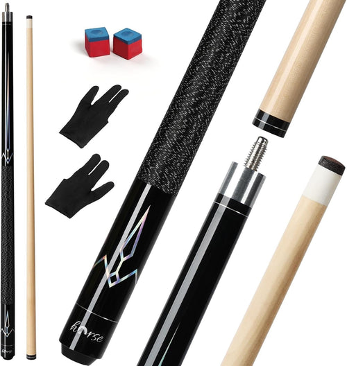 58in Maple Pool Cue 13mm Tip Linen Grip 19oz Stick + Gloves Chalk