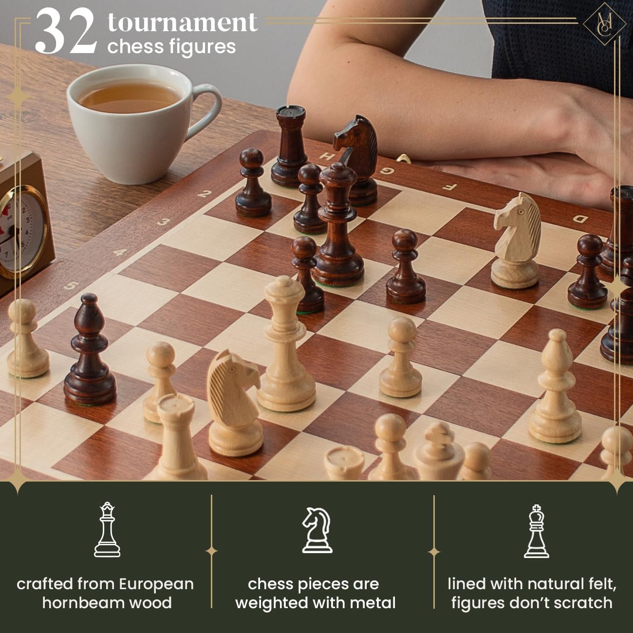 Tournament Wooden Chess Set 48cm Large Foldable Board Staunton No.5 Pieces