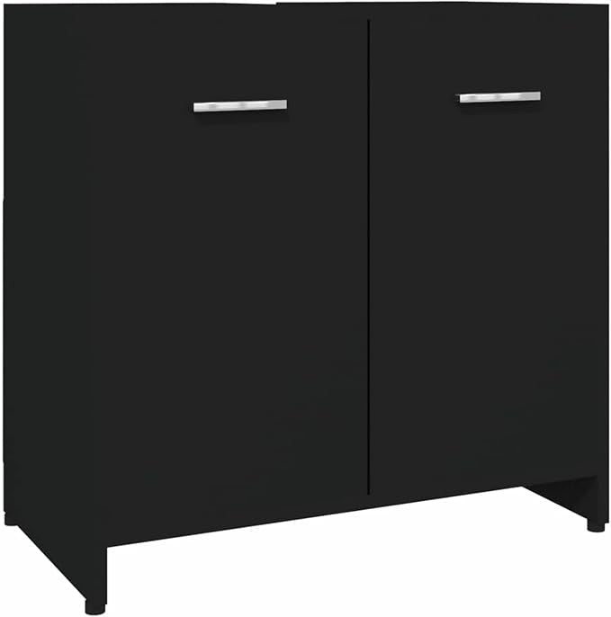 Black Bathroom Sink Cabinet 60x33x61cm Modern Vanity Storage Unit Cupboard