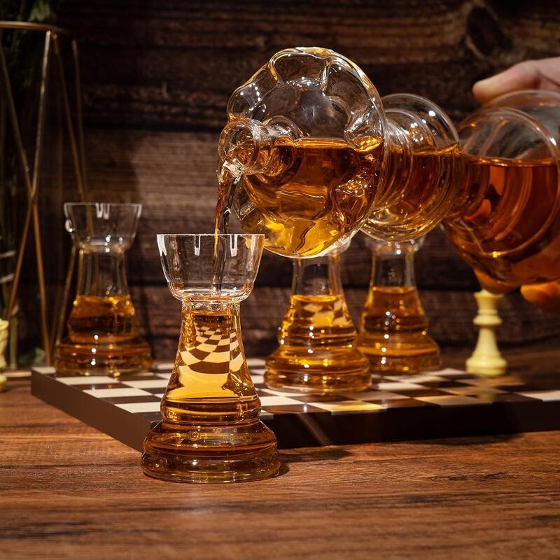 Chess Whiskey Decanter Set with Glasses & Board – Unique Gift for Men
