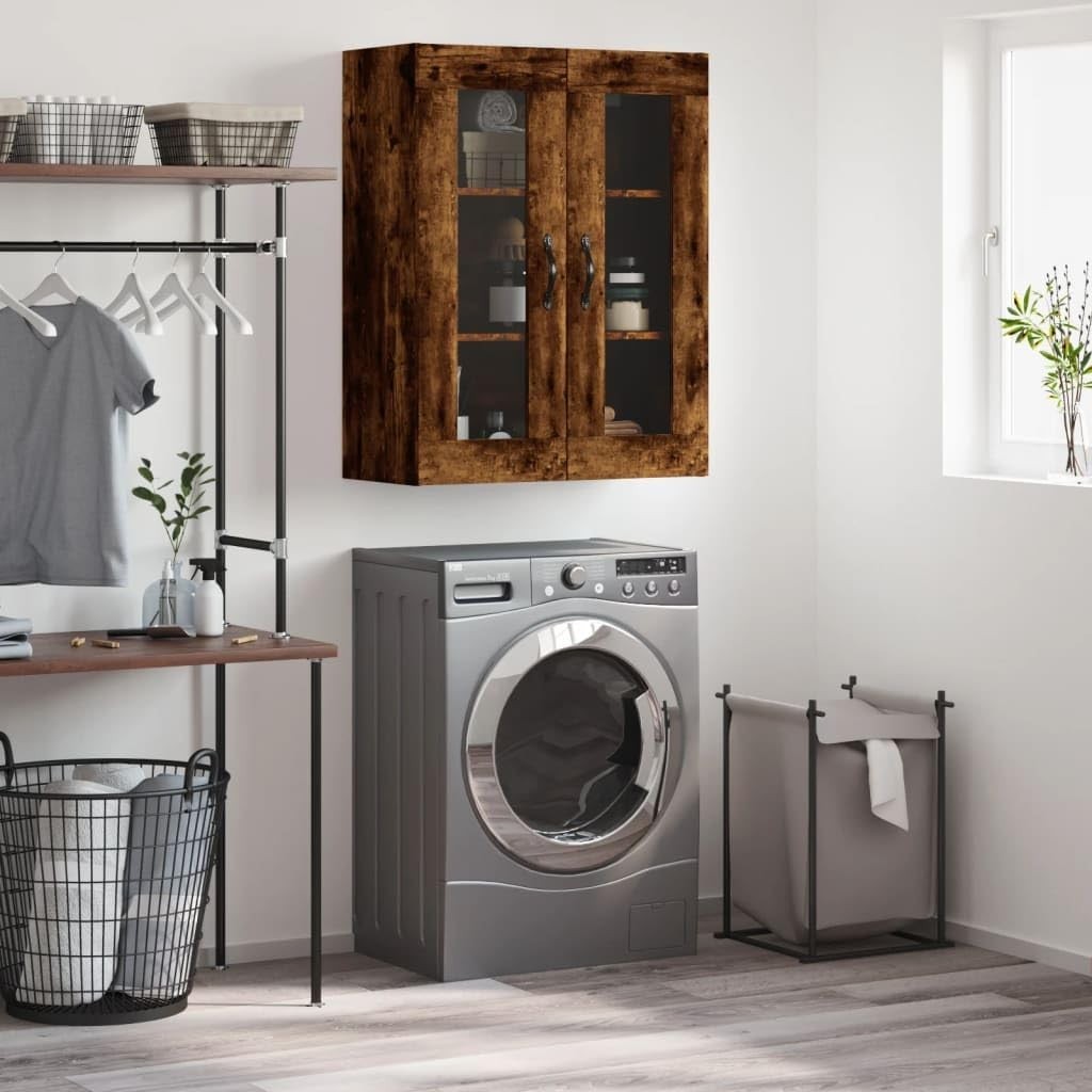 Wall-Mounted Smoked Oak Storage Cabinet with 3 Doors & Stylish Handles