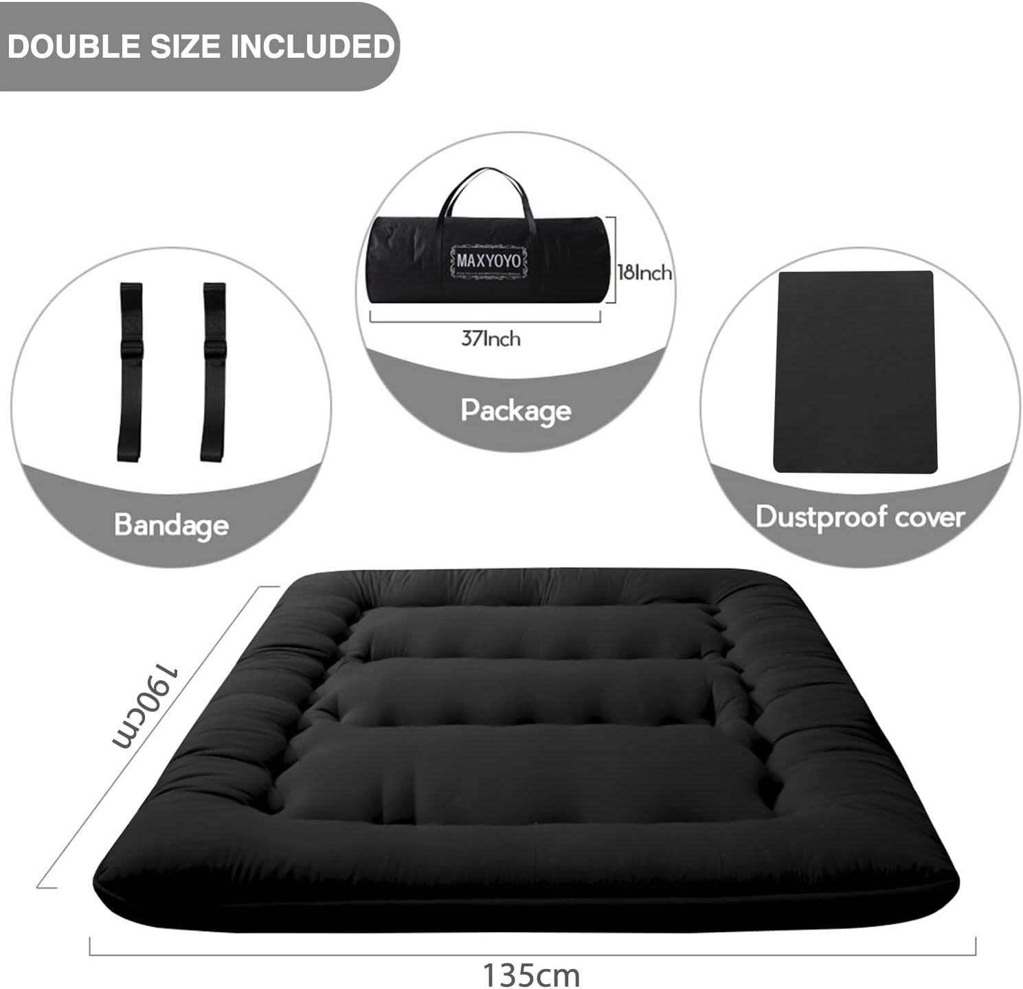 Foldable Double Futon Mattress | Thick Tatami Sleeping Pad, Portable Bed