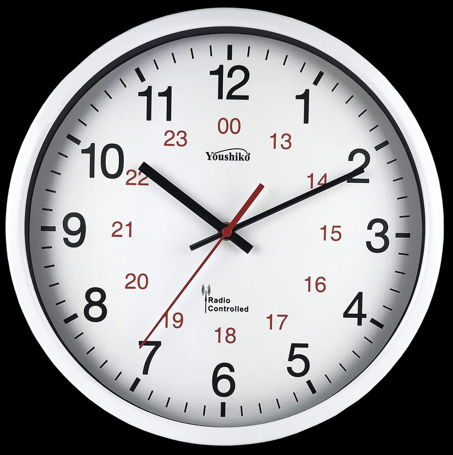 Large Radio Controlled Wall Clock 30cm Silent Sweep White Metal Modern Design