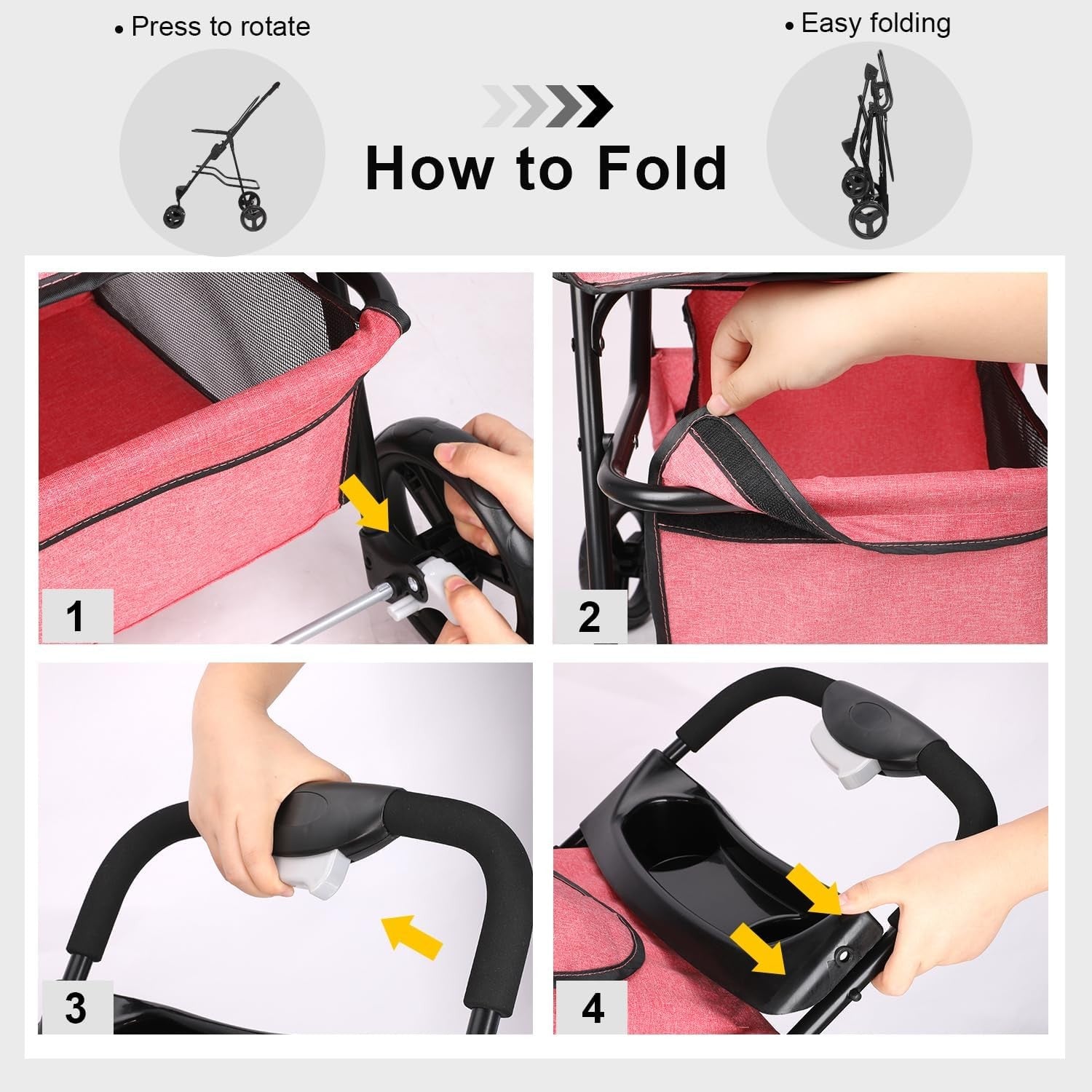 Rose Red Folding Dog Pram Pet Stroller Pushchair for Small Medium Dogs