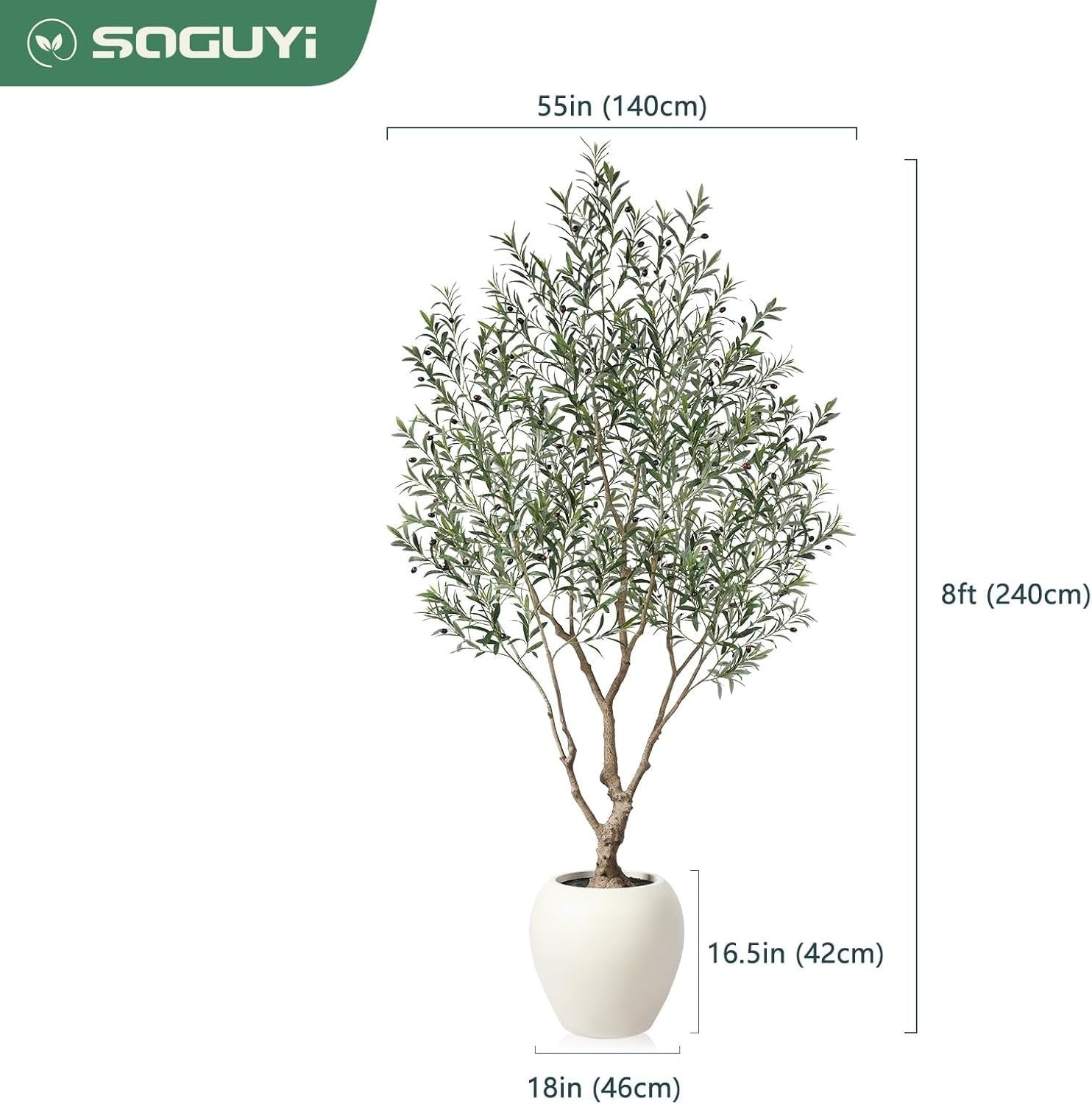 8ft Artificial Olive Tree in Artisan Planter Faux Green Indoor Home Decor Luxury