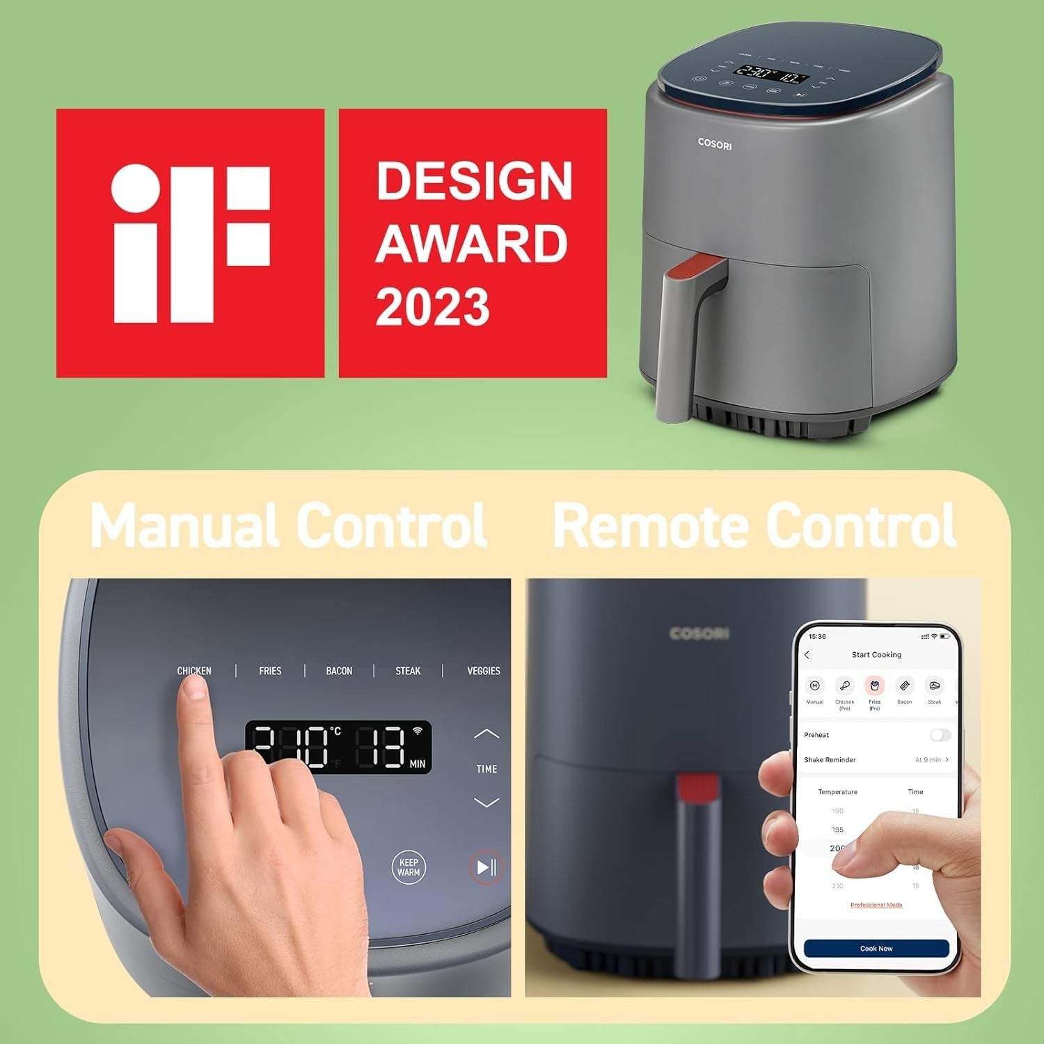 3.8L Smart Air Fryer 1500W App Control 7 Functions 75-230C Dishwasher Safe