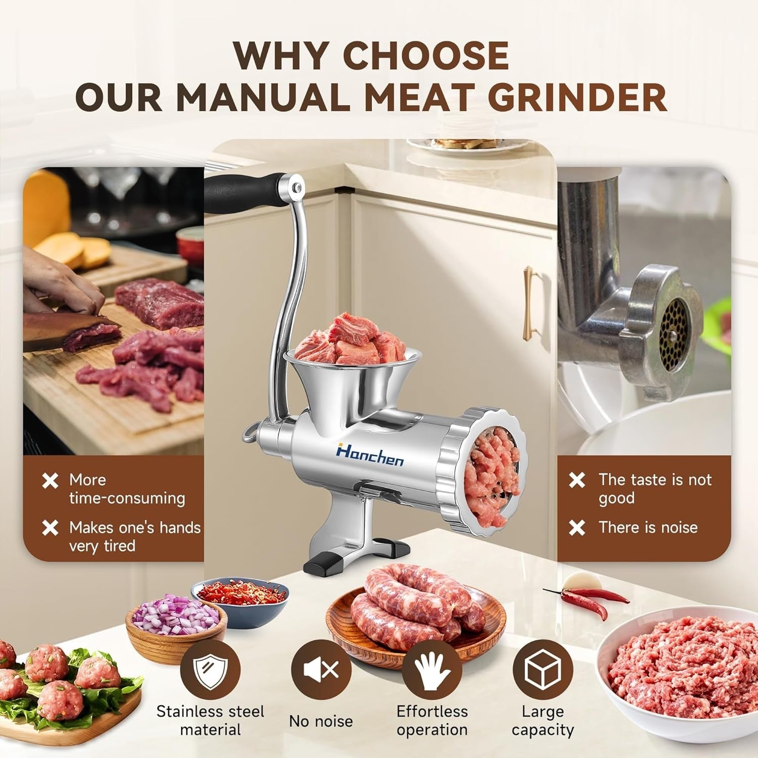 Stainless Steel Manual Meat Grinder Sausage Maker Mincer 4.5 8mm