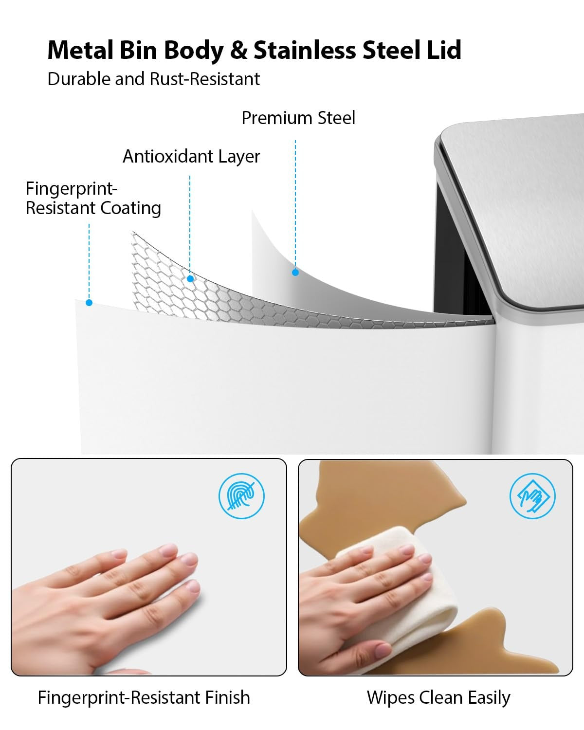 60L Double Kitchen Bin 2x30L White Soft Close Recycling