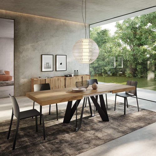Extendable Oak Dining Table Rustic Finish with Black Metal Legs 220cm Max