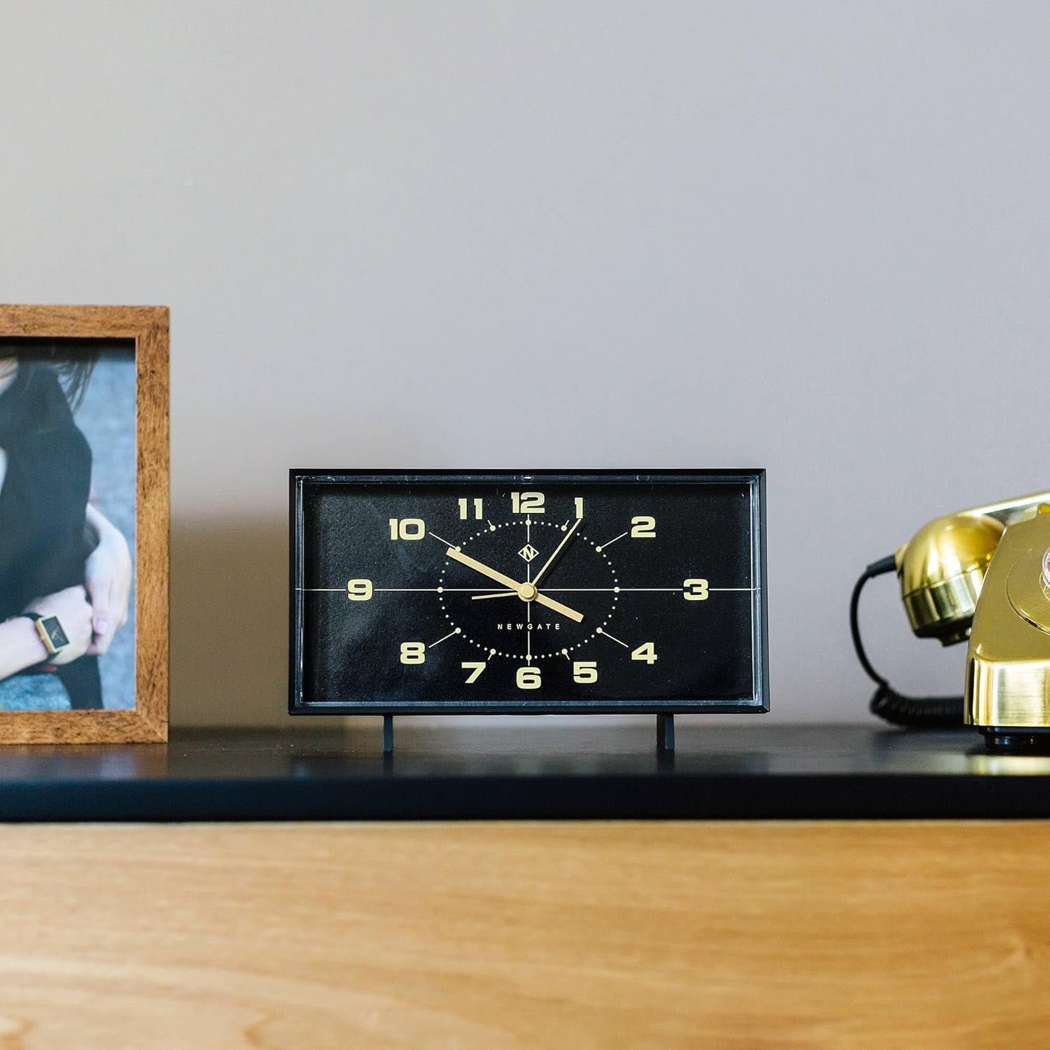 Retro Rectangular Alarm Clock Analogue Bedside Desk Mantel Black