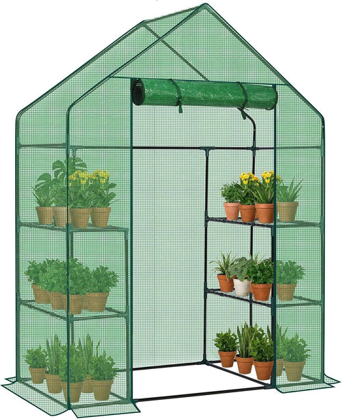 Walk-In Greenhouse 3 Tier 4 Shelf PE Cover Steel Frame Garden Plant Tent