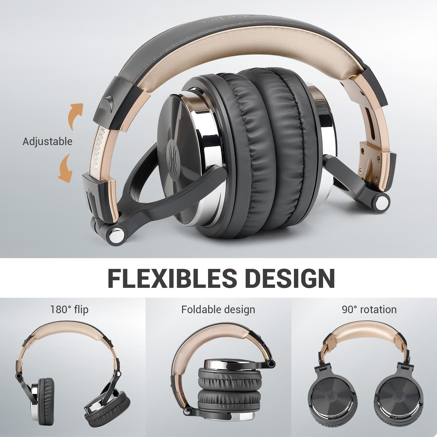 Studio Over Ear Headphones Hi-Fi 50mm Drivers Wired DJ Monitoring Grey