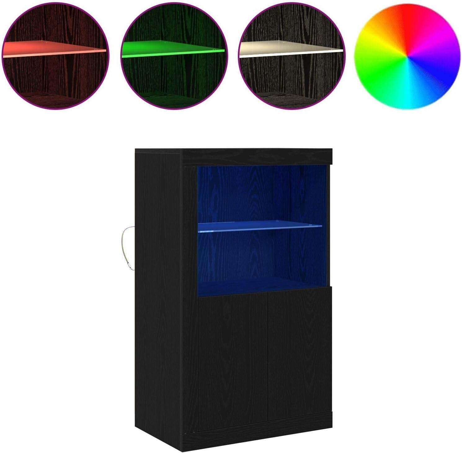 Black Oak Side Cabinet with Floating Shelves – Space-Saving Storage