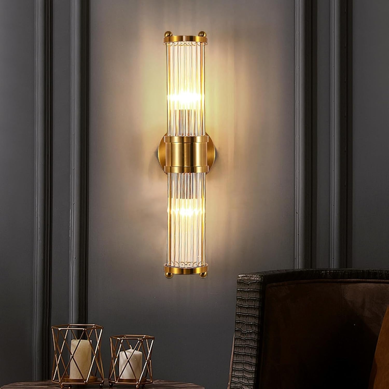 Gold Glass Wall Sconce Light Industrial Vintage Bedroom Hallway Lamp