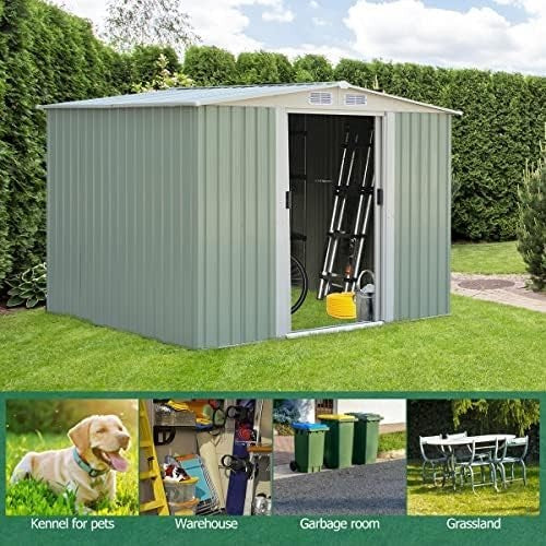 Metal Garden Shed 8x6ft Outdoor Storage House with Lockable Doors & Vents