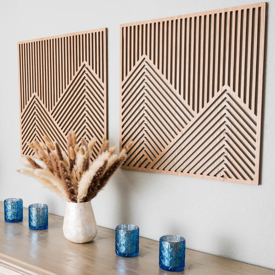 Wood Mountain Wall Art Set of 2 23.5x23.5in Modern Panel Decor