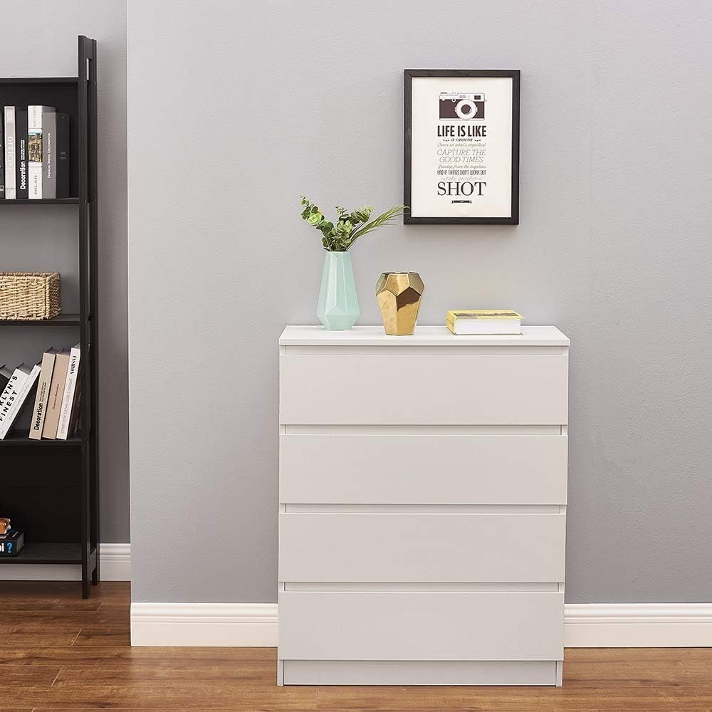 Modern White 4-Drawer Chest Storage Cabinet for Bedroom Hallway Living Room