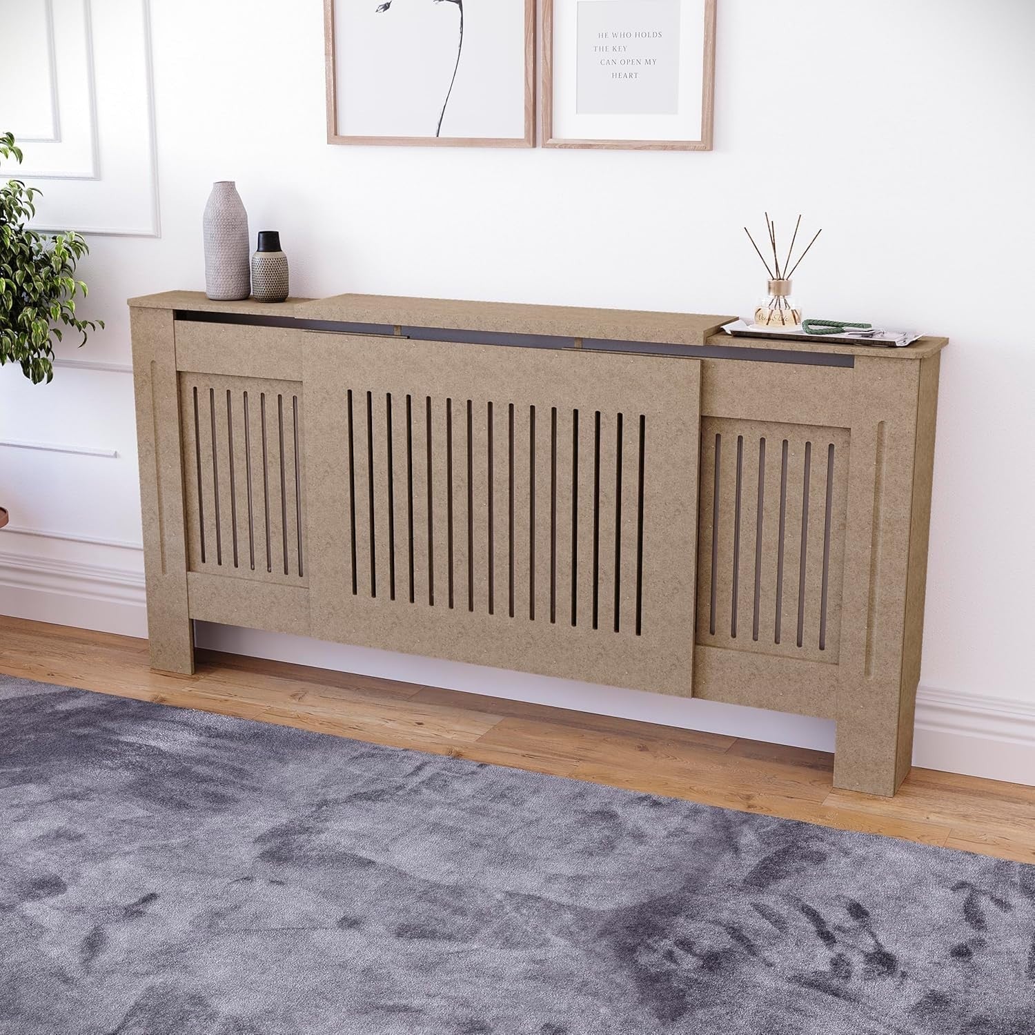 Adjustable Unfinished Radiator Cover | Modern MDF Slatted Cabinet