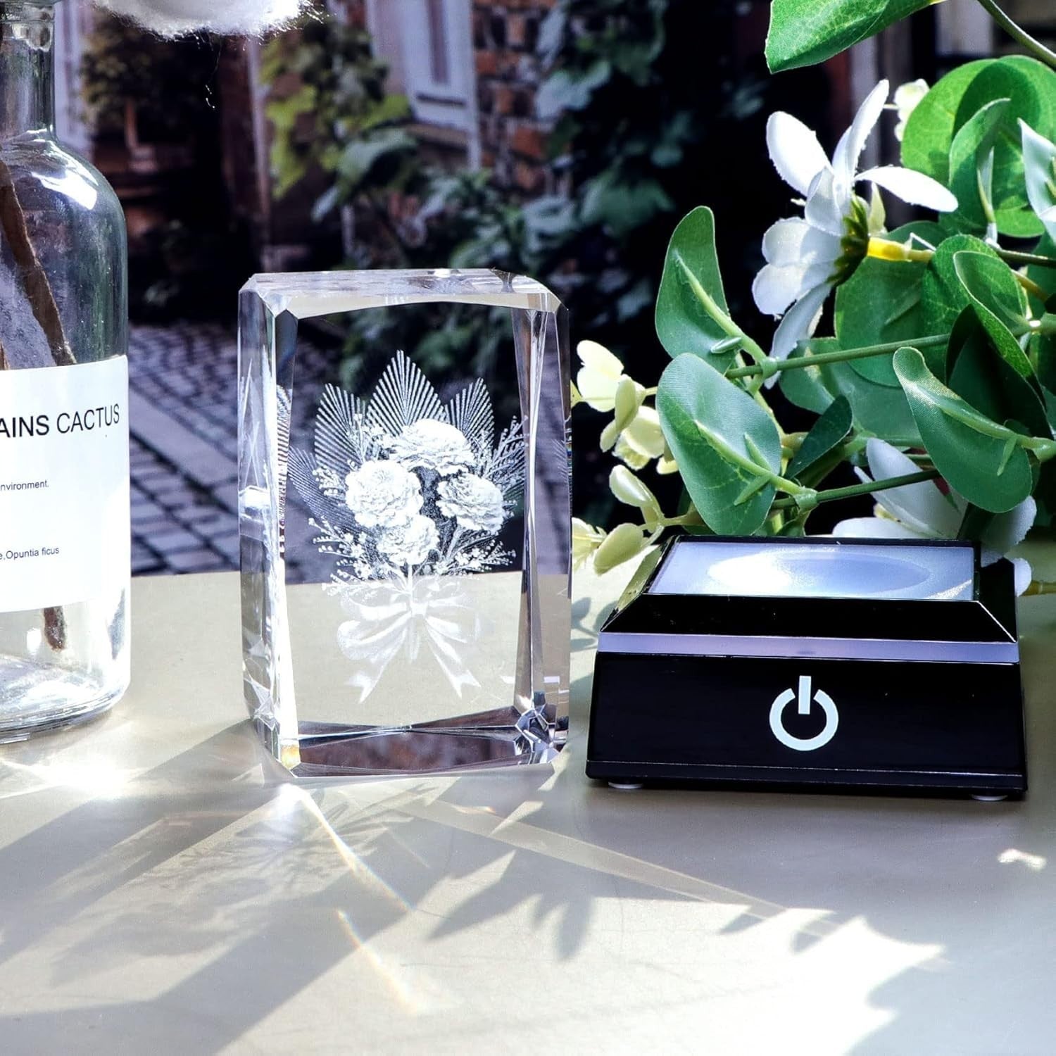 3D Crystal Carnation LED Light Cube Ornament Gift for Mum Wife Birthday Keepsake