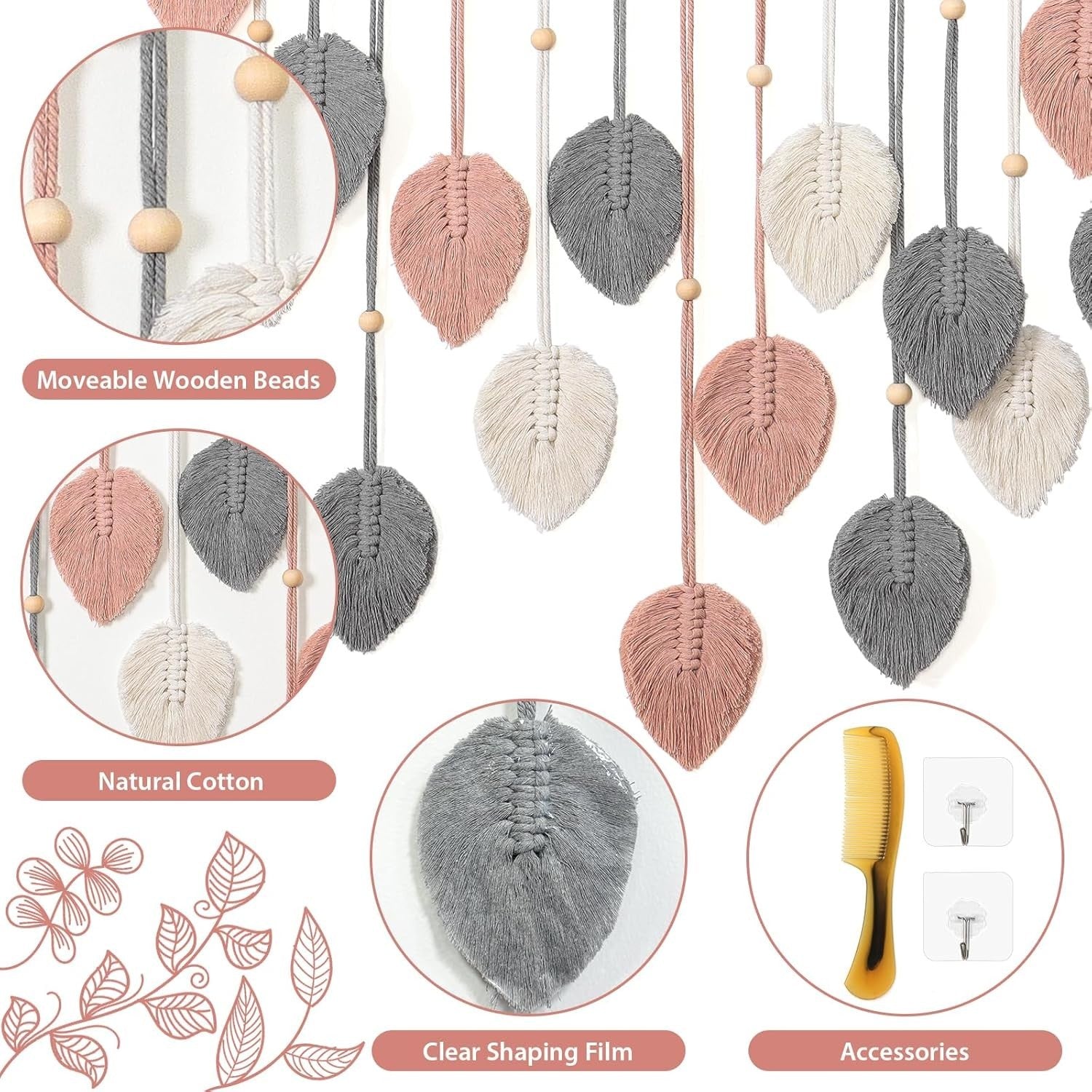 Large Boho Macrame Wall Hanging Leaf Tapestry Home Decor 73x130cm
