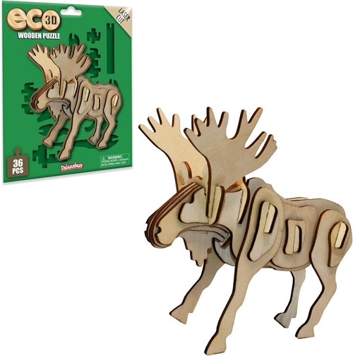 3D Wooden Moose Puzzle DIY Craft – Eco Animal Toy, STEM Gift for Kids
