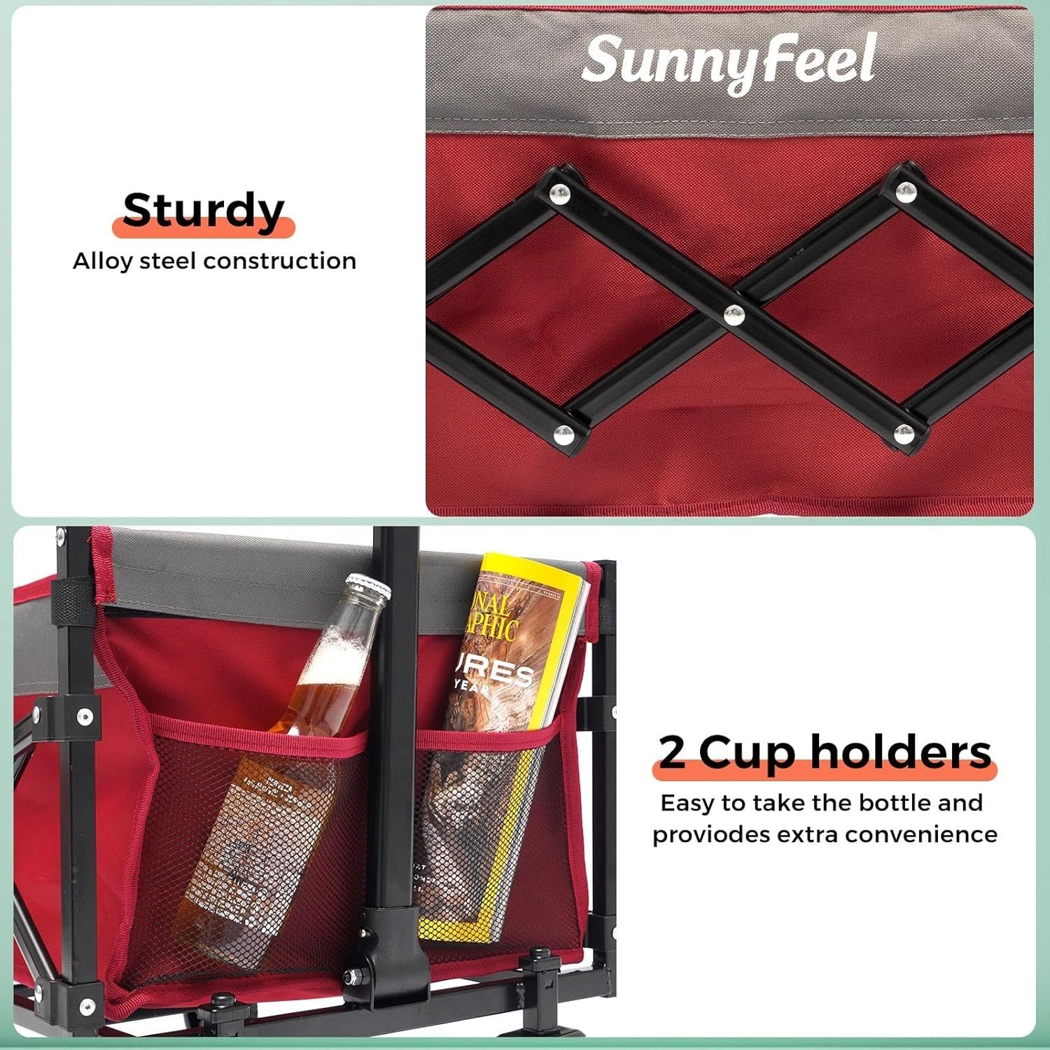 Compact Lightweight Utility Wagon Foldable Cart with Rear Door Red
