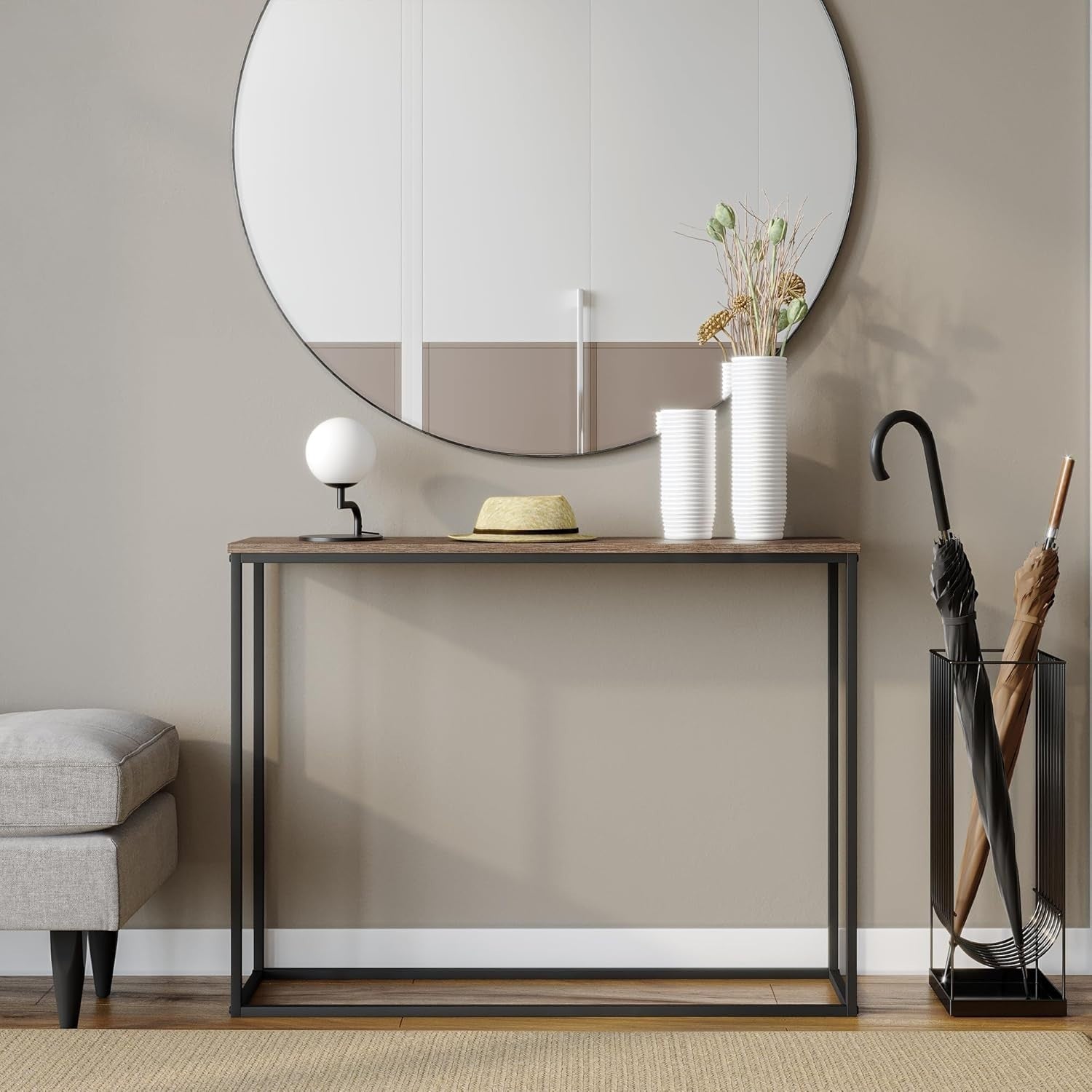 Sleek Wooden Hallway Console Table 24x100x75cm Metal Legs - Stylish Storage