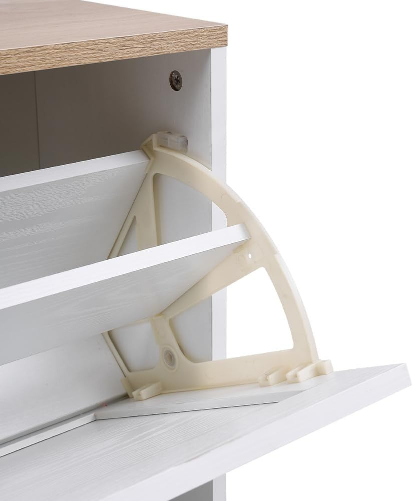 2 Drawer Flip Door Shoe Cabinet with Adjustable Shelves 58x24x80 cm White