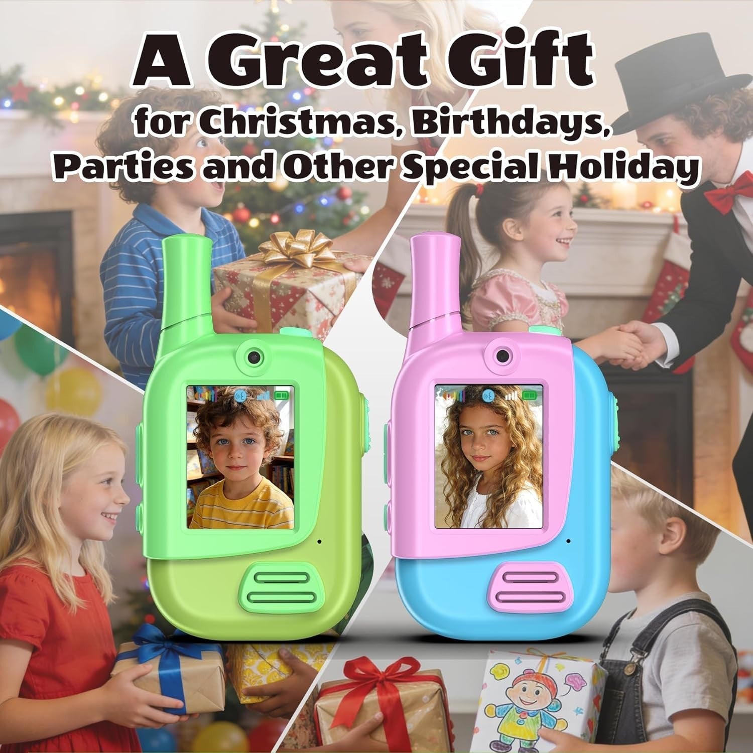 Kids Video Walkie Talkies 2 Pack Rechargeable 300M Range Voice Changer