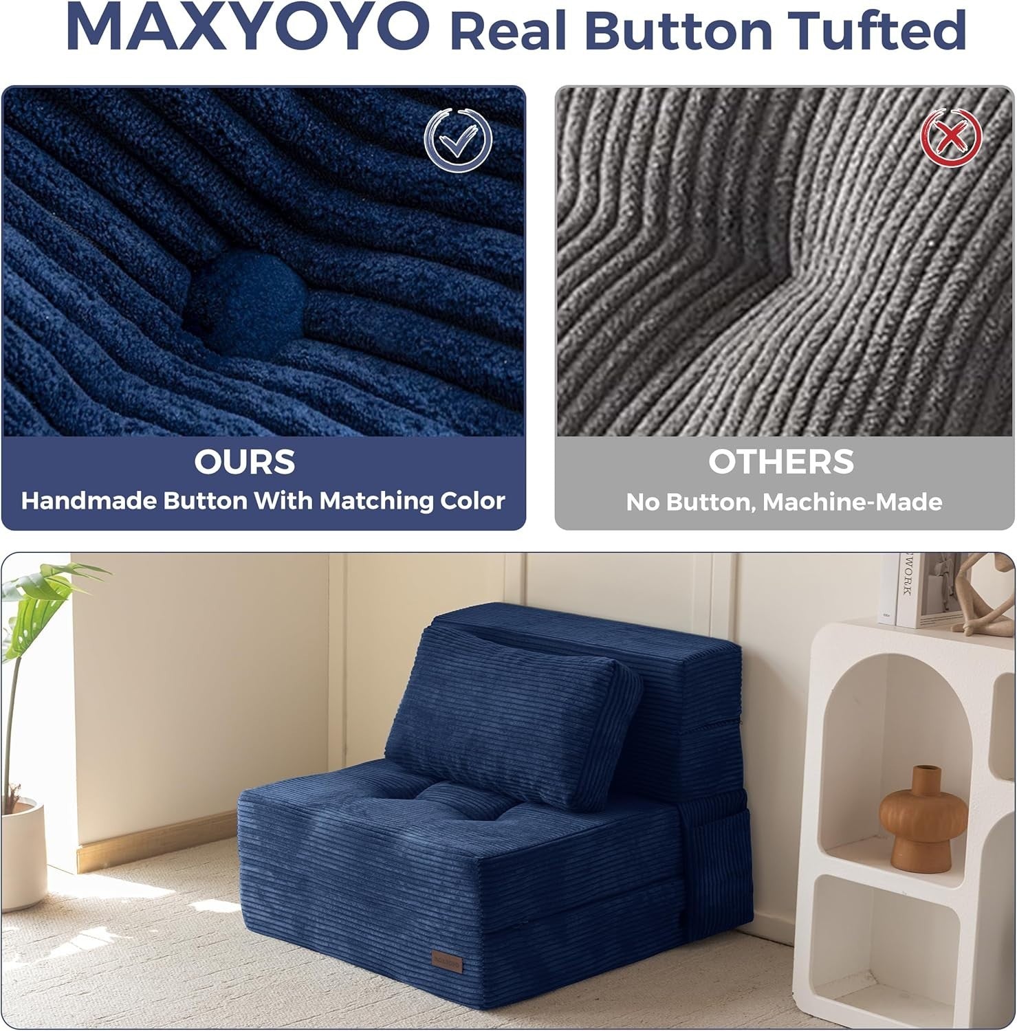 Tri-Fold Folding Foam Sofa Bed Chair Single Futon Z Bed Guest Mattress