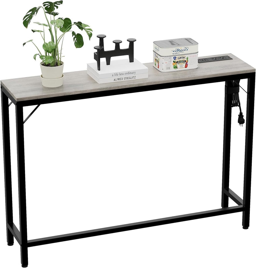 Narrow Console Table with USB-C Charging Station, Compact 100x23x80cm