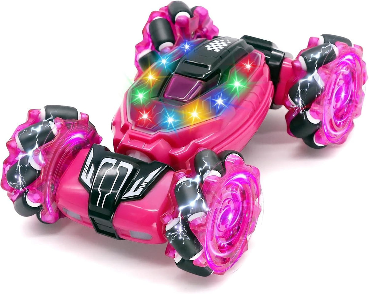 4WD RC Stunt Car 360° Flip – Pink LED Remote Toy for Kids 6–12