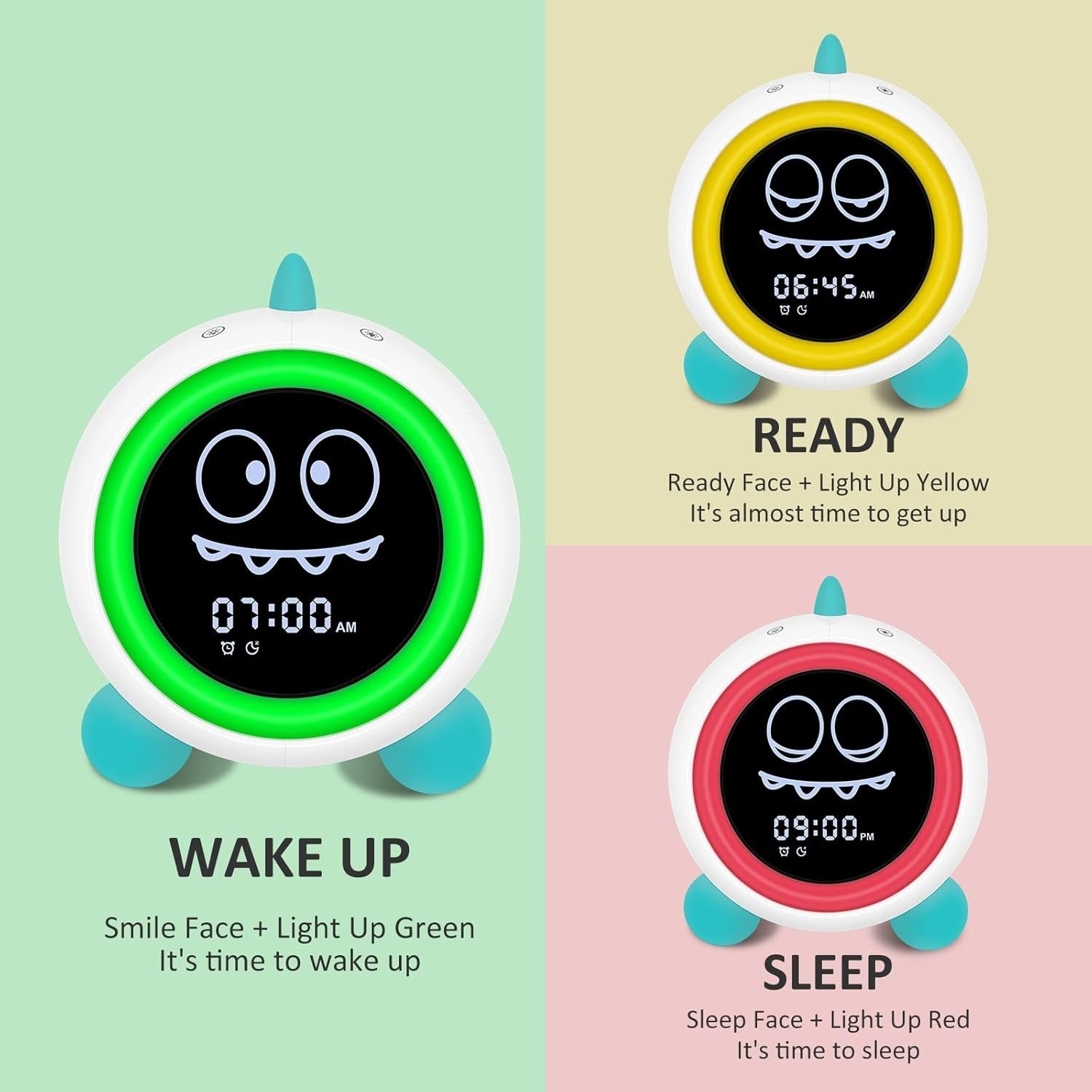 Green Kids Sleep Training Alarm Clock Night Light Sound Machine Toddler
