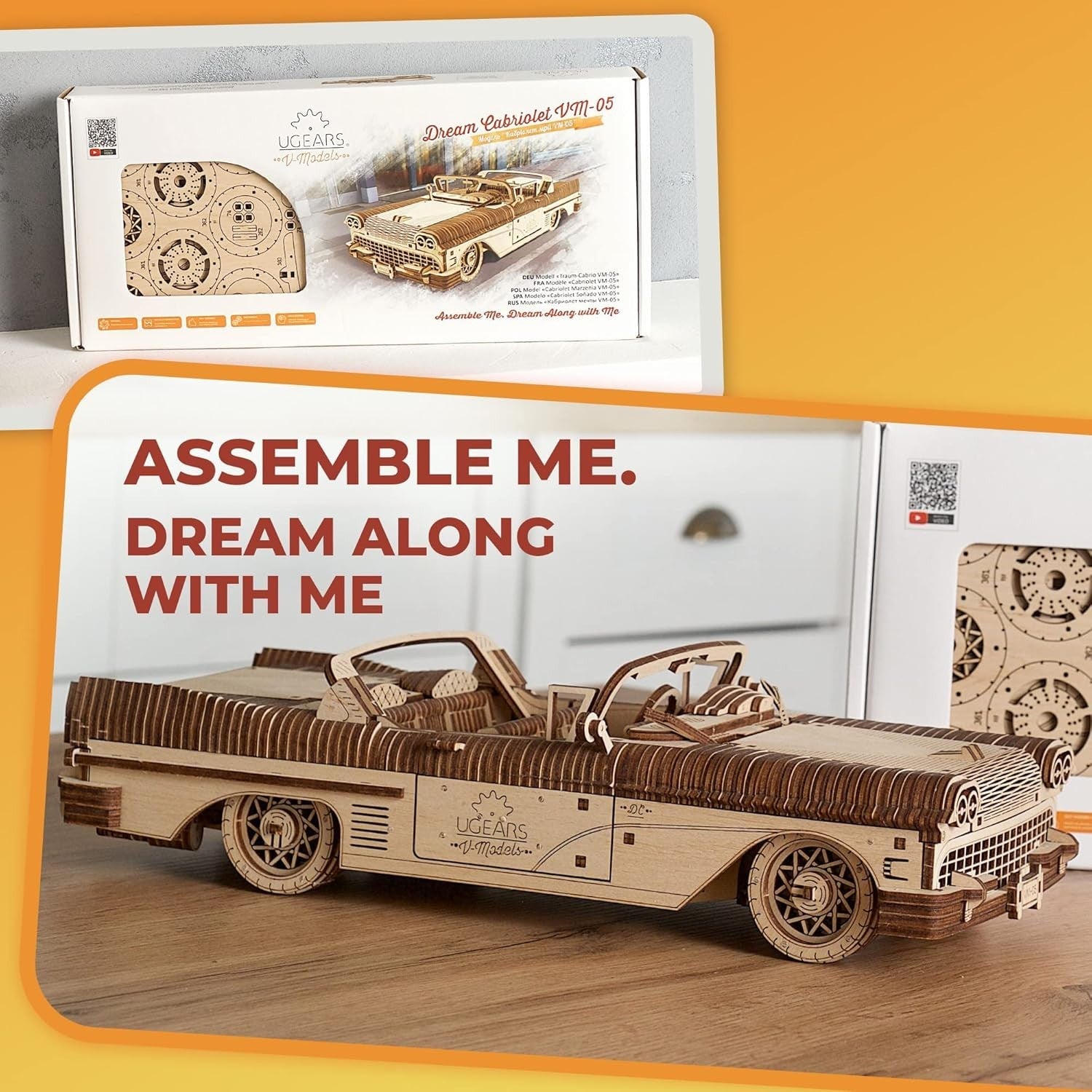 3D Vintage Car Model Kit with Working V8 Engine – Self-Propelled Puzzle