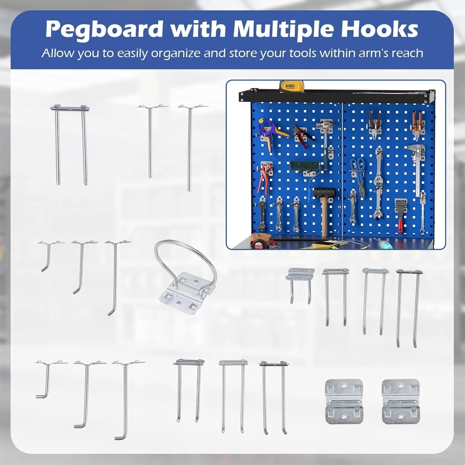 Heavy Duty Workbench 81x41x156cm Navy Pegboard Shelves Drawer 290kg Capacity