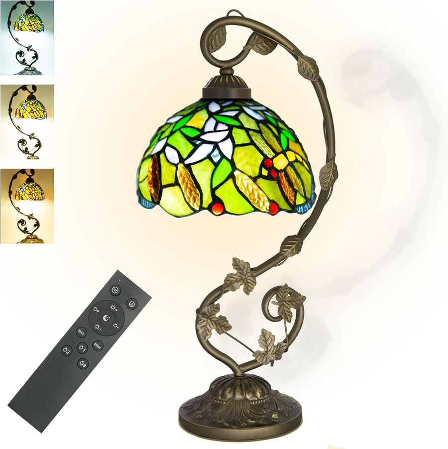 Stained Glass Table Lamp LED Remote Dimmable 3 Color Modes for Living Room