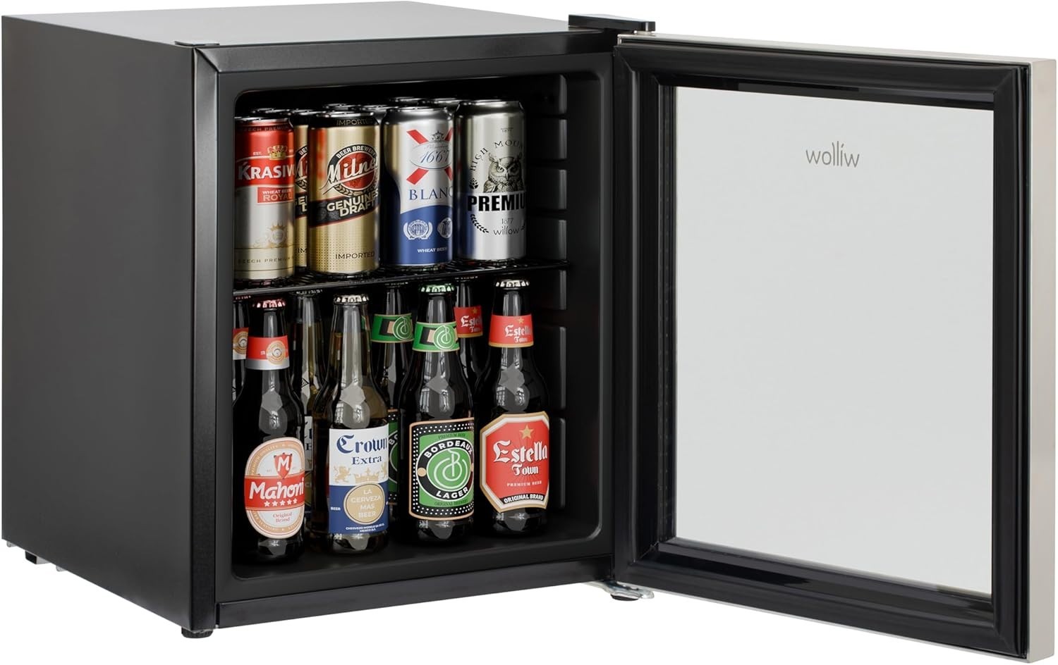 48L Mini Fridge Stainless Steel Table Top Cooler Triple-Glazed Glass