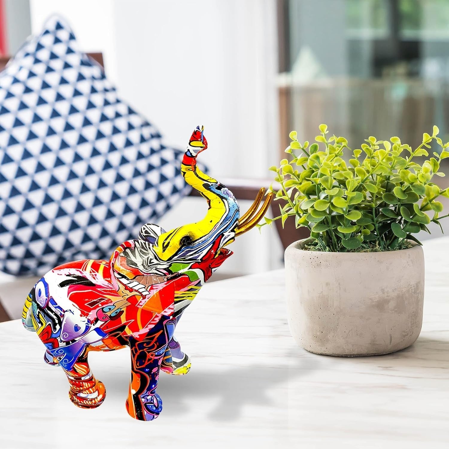Large Graffiti Elephant Ornament Modern Resin Sculpture Colourful Home Decor