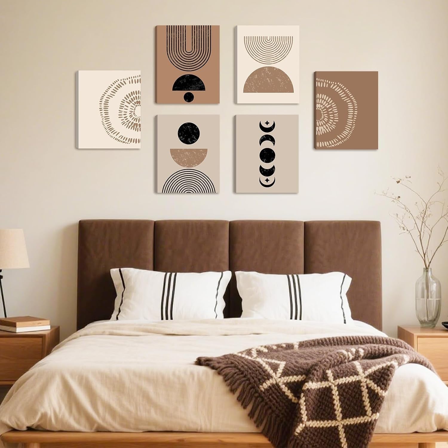 Set of 6 Boho Abstract Canvas Wall Art Framed 20x25cm