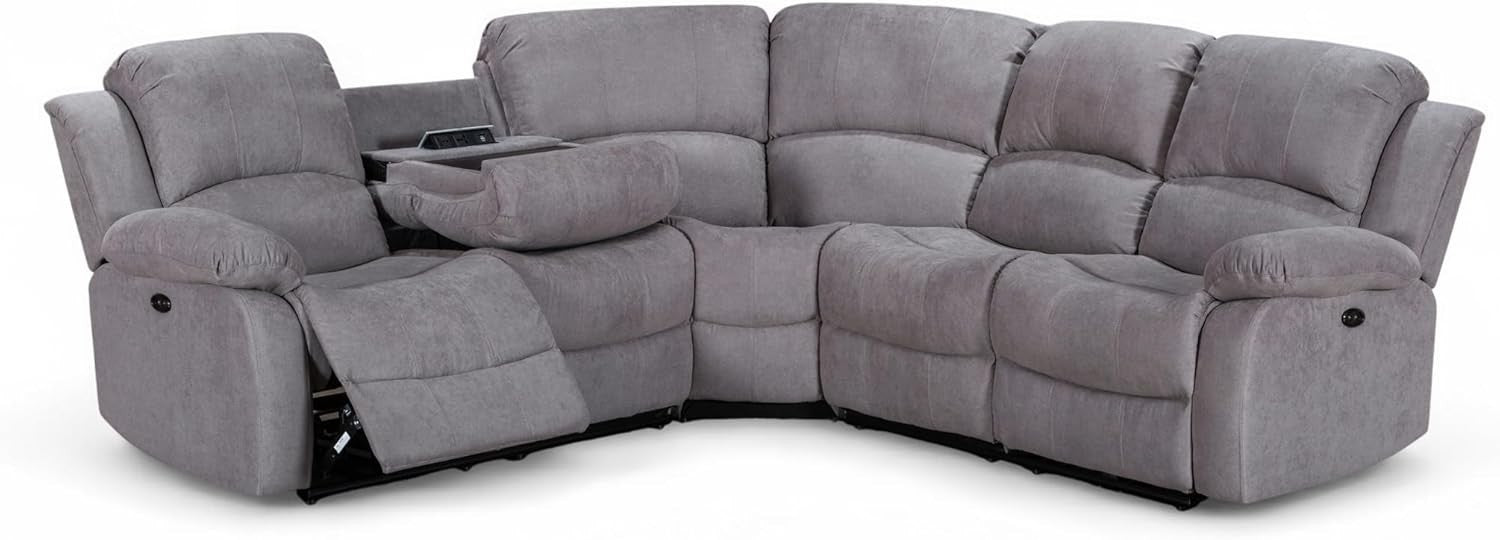 Electric Recliner 5-Seater L Shaped Corner Sofa with USB & Cupholders Light Grey