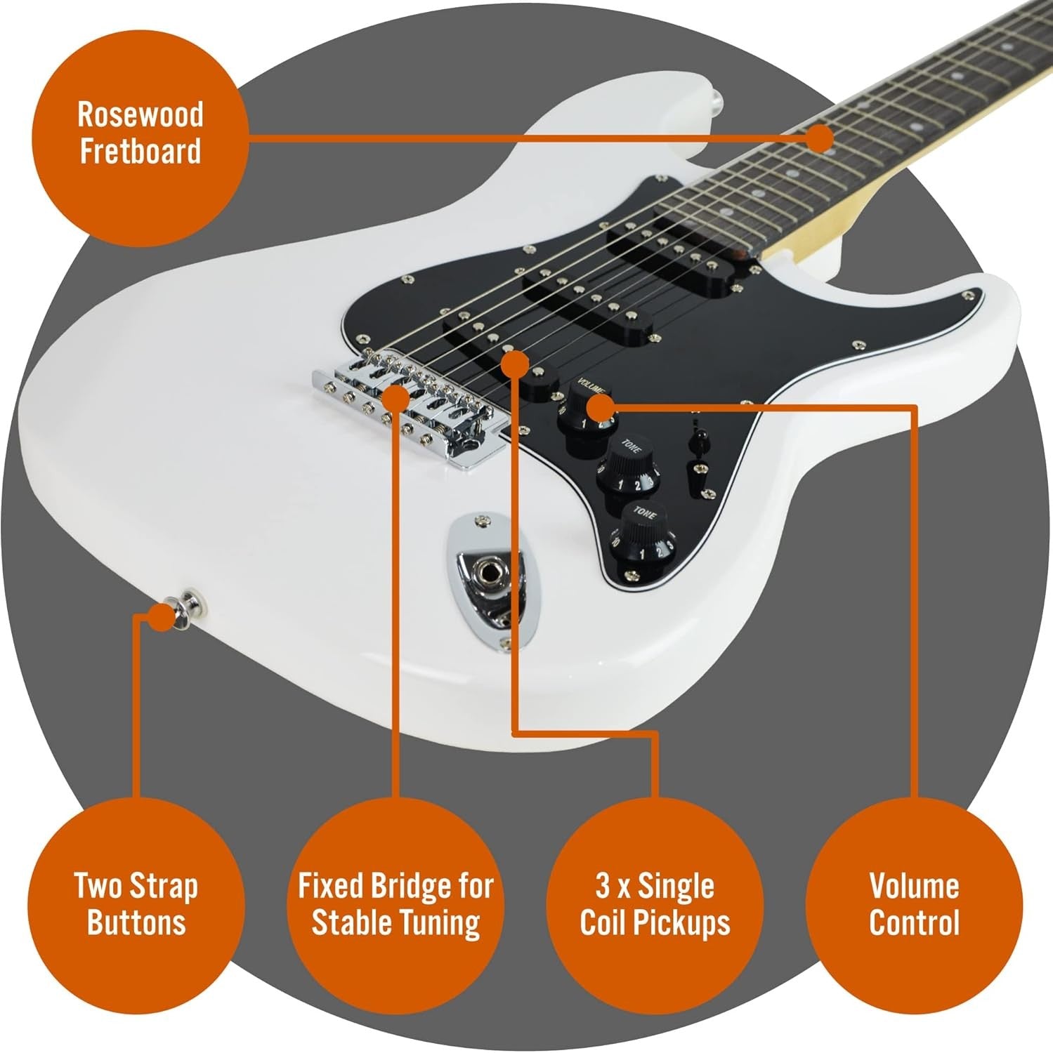 Electric Guitar Full Size 4/4 Starter Kit Amp Cable Bag White