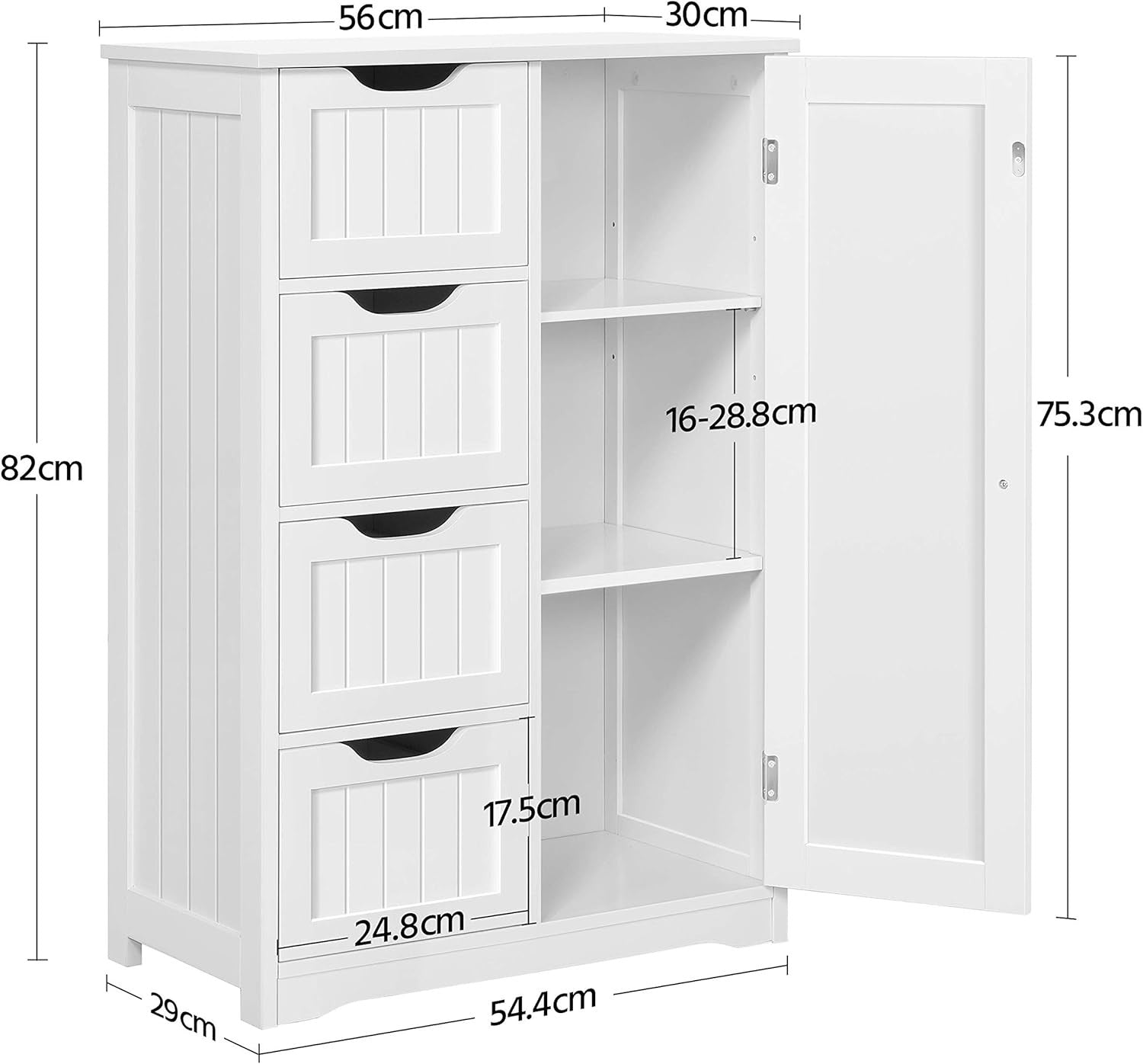 White Wooden Bathroom Cabinet 4 Drawer Storage Cupboard Organizer Unit