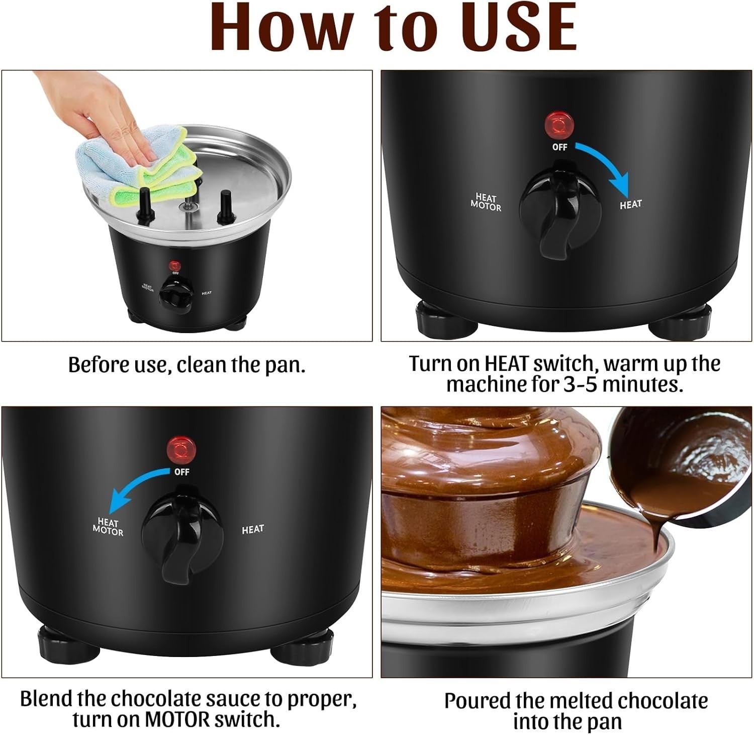 Mini Chocolate Fountain Machine Electric Fondue Party Melter Steel